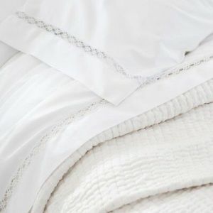 NEW LUXE Reticolo Flat Sheet by Annie Selke (White), Queen Size, 500TC